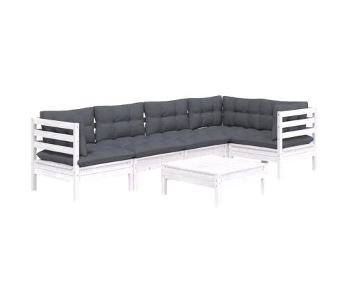 Muebles de jardín 6 pzas con cojines blanco madera de pino