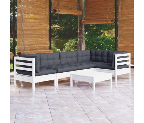 Muebles de jardín 6 pzas con cojines blanco madera de pino