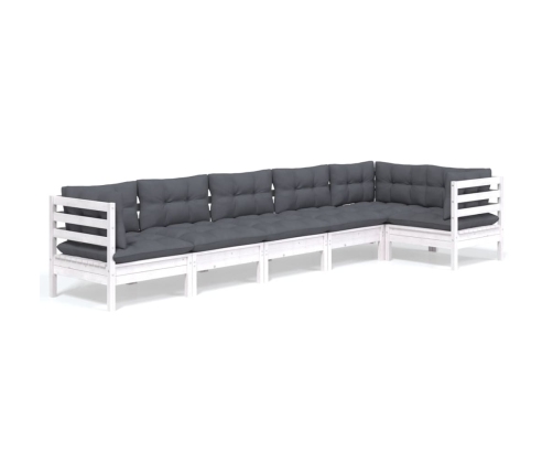 Muebles de jardín 6 pzas con cojines blanco madera de pino