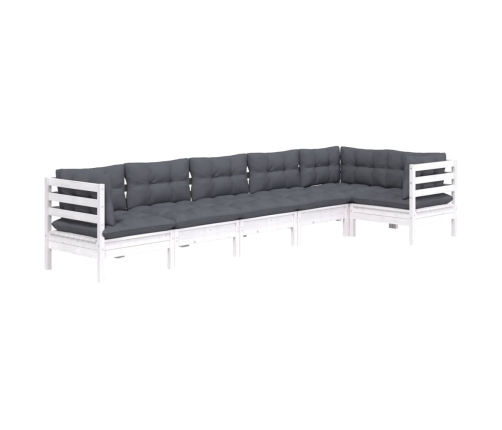 Muebles de jardín 6 pzas con cojines blanco madera de pino