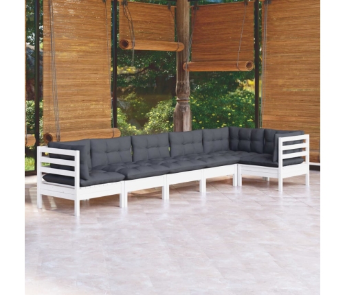 Muebles de jardín 6 pzas con cojines blanco madera de pino