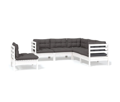 Muebles de jardín 5 pzas con cojines blanco madera de pino