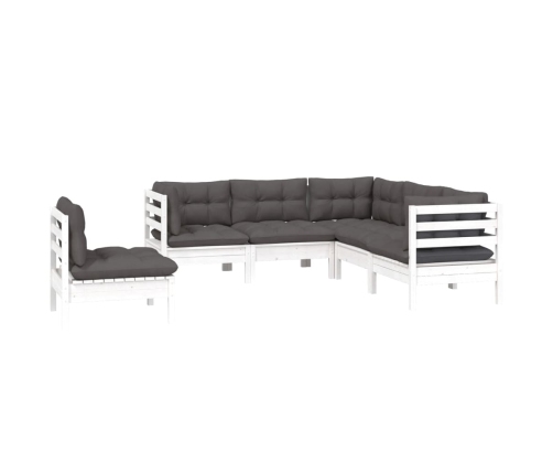 Muebles de jardín 5 pzas con cojines blanco madera de pino