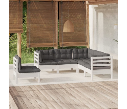 Muebles de jardín 5 pzas con cojines blanco madera de pino