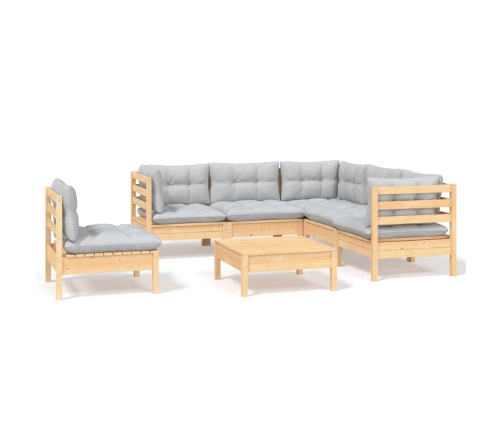 Juego de muebles de jardín 6 pzas y cojines madera pino gris