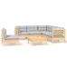 Juego de muebles de jardín 6 pzas y cojines madera pino gris