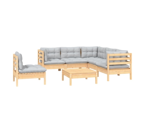 Juego de muebles de jardín 6 pzas y cojines madera pino gris