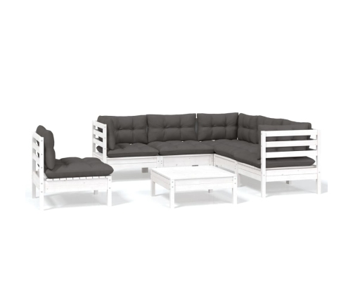 Muebles de jardín 6 pzas con cojines blanco madera de pino