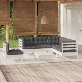 Muebles de jardín 6 pzas con cojines blanco madera de pino