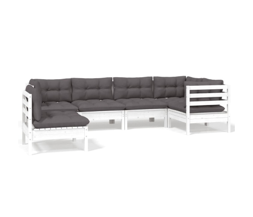 Muebles de jardín 6 pzas con cojines blanco madera de pino