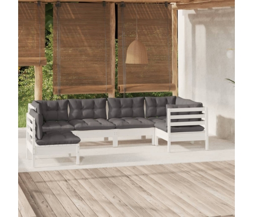 Muebles de jardín 6 pzas con cojines blanco madera de pino