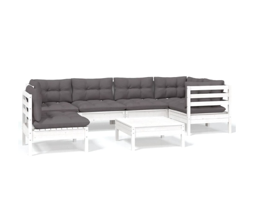 Muebles de jardín 7 pzas con cojines blanco madera de pino