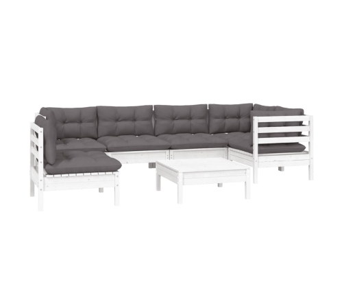 Muebles de jardín 7 pzas con cojines blanco madera de pino
