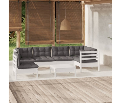 Muebles de jardín 7 pzas con cojines blanco madera de pino