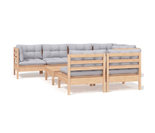 Juego de muebles de jardín 8 pzas y cojines madera maciza pino