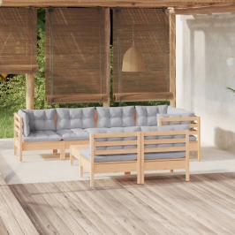 Juego de muebles de jardín 8 pzas y cojines madera maciza pino