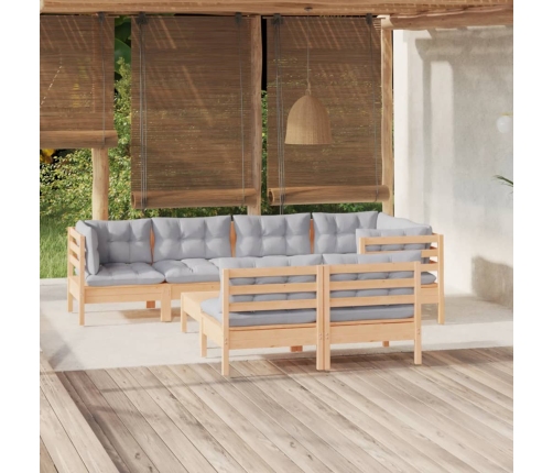 Juego de muebles de jardín 8 pzas y cojines madera maciza pino