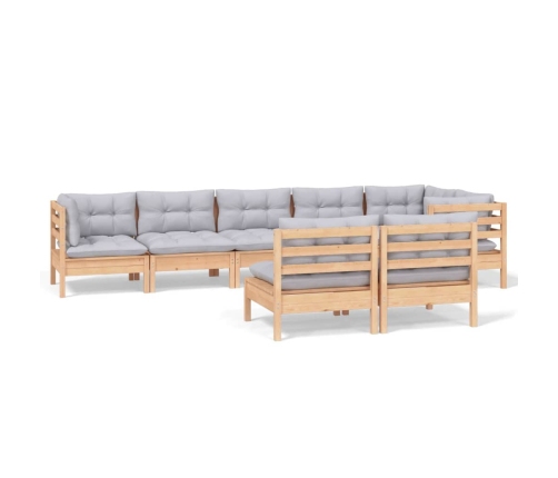 Juego de muebles de jardín 8 pzas y cojines madera maciza pino