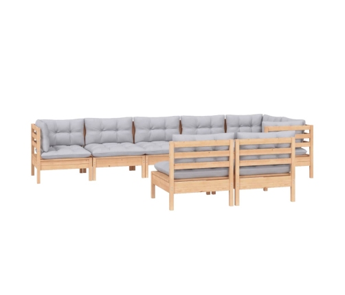 Juego de muebles de jardín 8 pzas y cojines madera maciza pino