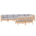 Juego de muebles de jardín 8 pzas y cojines madera maciza pino