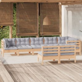 Juego de muebles de jardín 8 pzas y cojines madera maciza pino