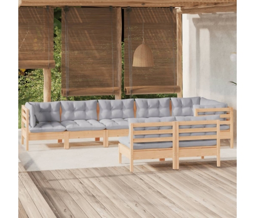Juego de muebles de jardín 8 pzas y cojines madera maciza pino