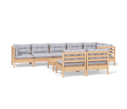 Juego de muebles de jardín 9 pzas y cojines madera maciza pino