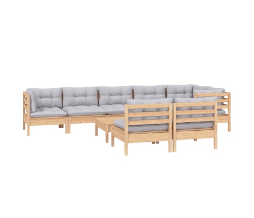 Juego de muebles de jardín 9 pzas y cojines madera maciza pino