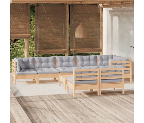 Juego de muebles de jardín 9 pzas y cojines madera maciza pino