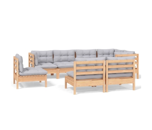 Juego de muebles de jardín 8 pzas y cojines madera maciza pino