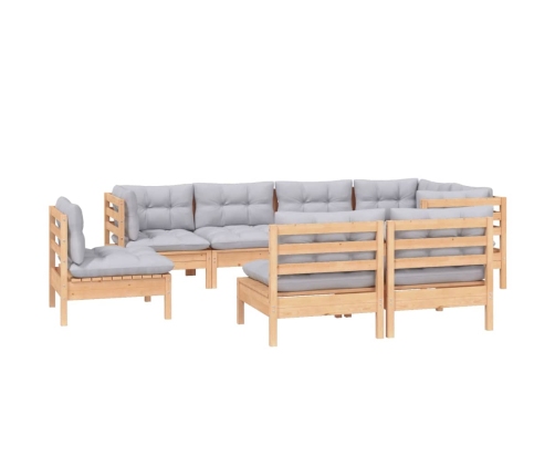 Juego de muebles de jardín 8 pzas y cojines madera maciza pino