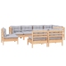 Juego de muebles de jardín 8 pzas y cojines madera maciza pino