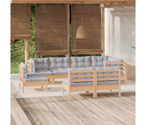 Juego de muebles de jardín 8 pzas y cojines madera maciza pino