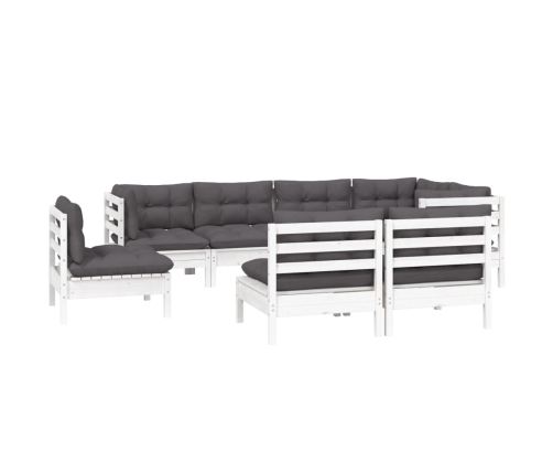Muebles de jardín 8 pzas y cojines blanco madera maciza de pino