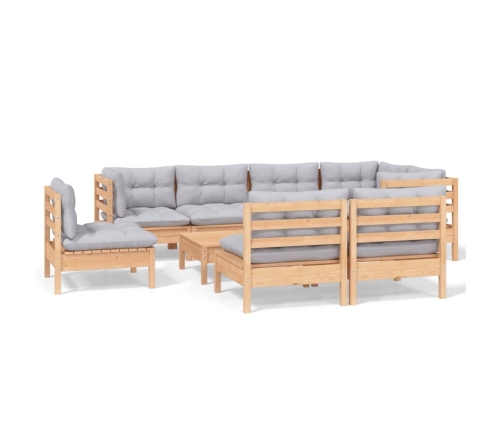 Juego de muebles de jardín 9 pzas y cojines madera maciza pino