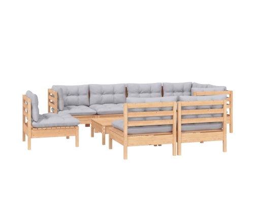 Juego de muebles de jardín 9 pzas y cojines madera maciza pino