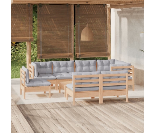 Juego de muebles de jardín 9 pzas y cojines madera maciza pino