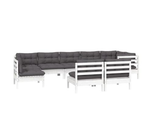 Muebles de jardín 9 pzas y cojines blanco madera maciza de pino