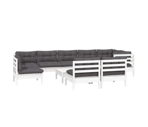Muebles de jardín 10 pzas y cojines blanco madera maciza de pino