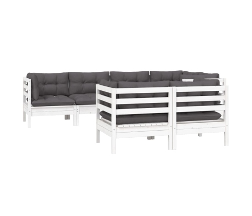 Muebles de jardín 7 pzas y cojines blanco madera maciza de pino