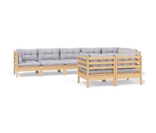 Juego de muebles de jardín 8 pzas y cojines madera maciza pino
