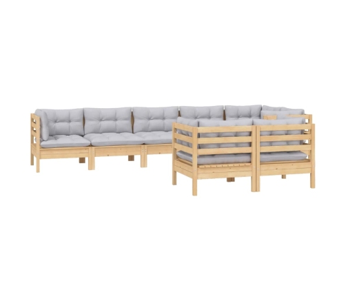 Juego de muebles de jardín 8 pzas y cojines madera maciza pino