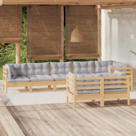 Juego de muebles de jardín 8 pzas y cojines madera maciza pino