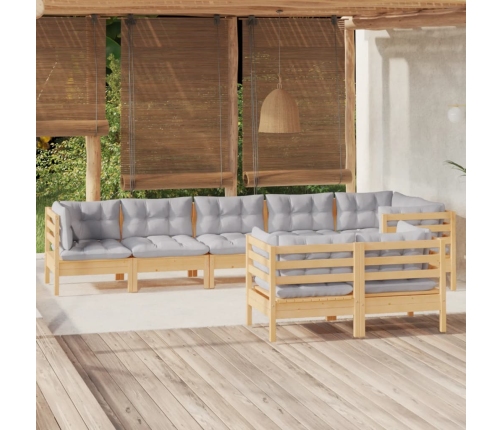 Juego de muebles de jardín 8 pzas y cojines madera maciza pino