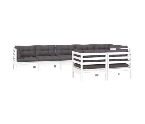 Muebles de jardín 8 pzas y cojines blanco madera maciza de pino