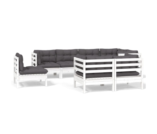 Muebles de jardín 8 pzas y cojines blanco madera maciza de pino