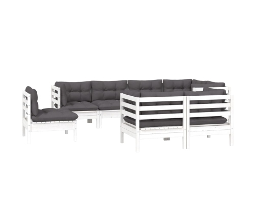 Muebles de jardín 8 pzas y cojines blanco madera maciza de pino