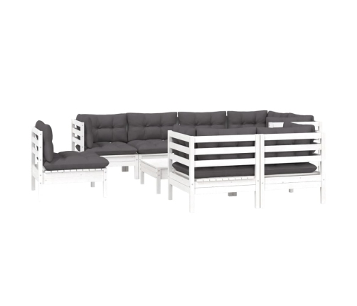 Muebles de jardín 9 pzas con cojines blanco madera maciza pino