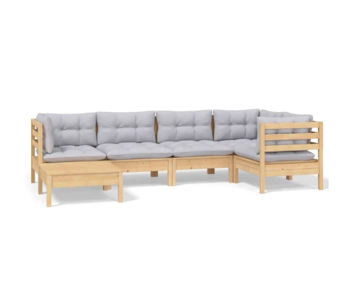 Juego de muebles de jardín 6 pzas y cojines madera maciza pino