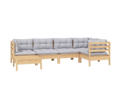Juego de muebles de jardín 6 pzas y cojines madera maciza pino